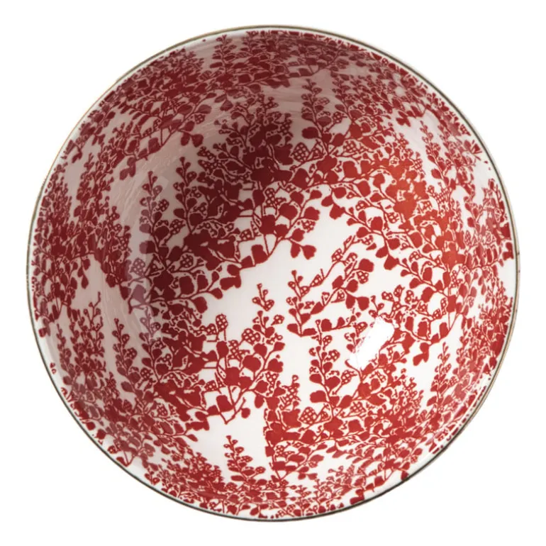 Schaaltje Mirna blaadjes klein - rood/wit - ø12x5.8 cm