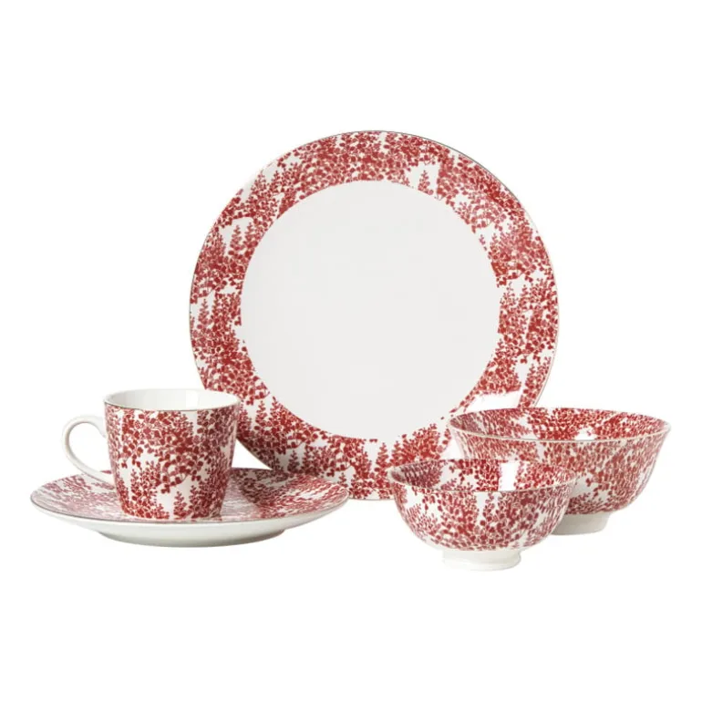 Schaaltje Mirna blaadjes klein - rood/wit - ø12x5.8 cm