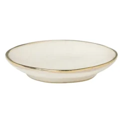 Schoteltje met gouden rand - beige - ø9 cm