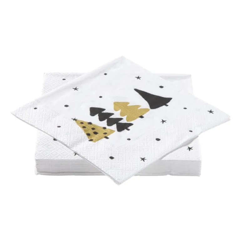 Servet kerstbomen - wit - 33x33 cm