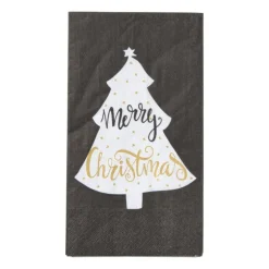 Servet merry christmas vouw - zwart - 33x33 cm