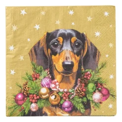 Servet teckel - goudkleurig - 33x33 cm