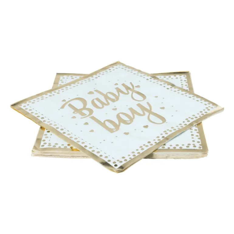 Servetten baby boy - blauw/goudkleurig - set van 8