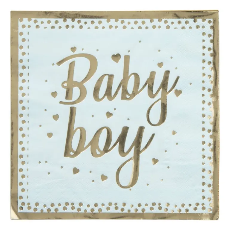 Servetten baby boy - blauw/goudkleurig - set van 8