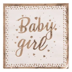 Servetten baby girl - roze/goudkleurig - set van 16