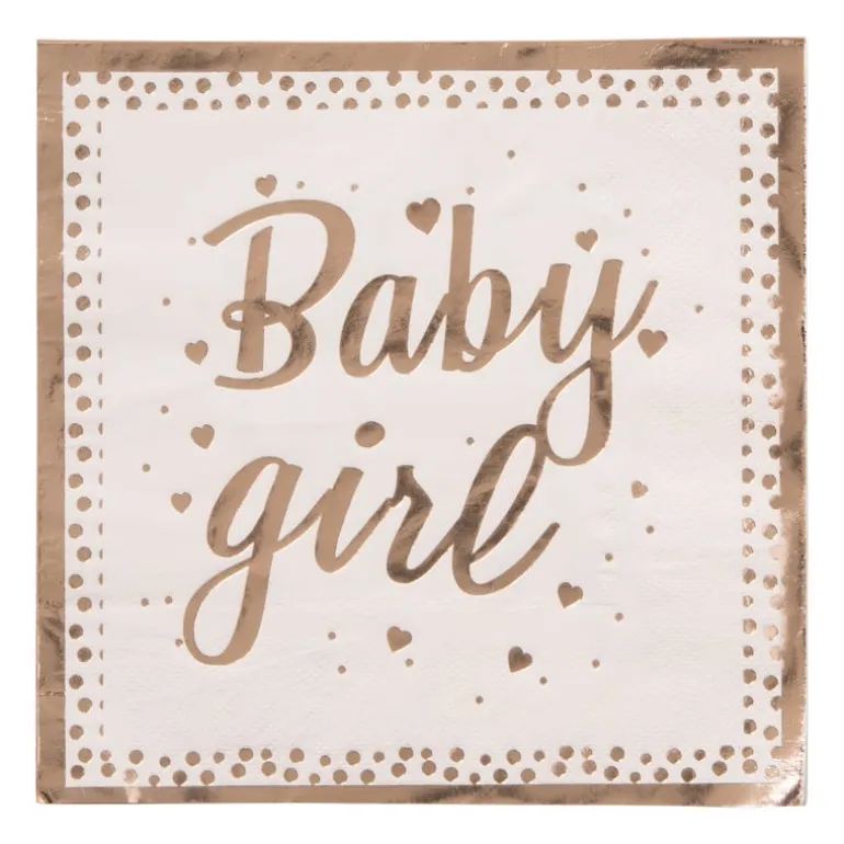 Servetten baby girl - roze/goudkleurig - set van 16