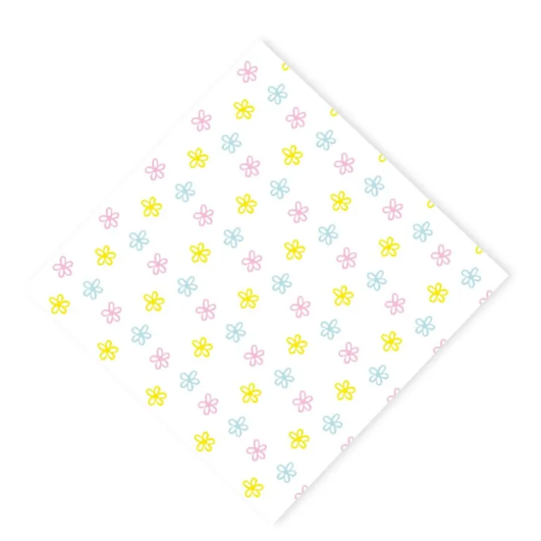 Servetten bloem set van 12 - wit/roze/geel - papier - 33x33 cm