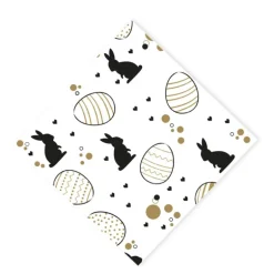 Servetten paashaas set van 12 - wit/goud/zwart - papier - 33x33 cm