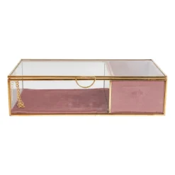 Sieradendoos met ringhouder - roze/goud - 25x15x6.5 cm