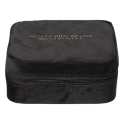 Sieradendoos met rits - zwart/roze - 12.5x12.5x5 cm