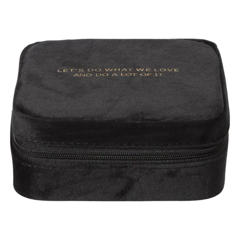 Sieradendoos met rits - zwart/roze - 12.5x12.5x5 cm