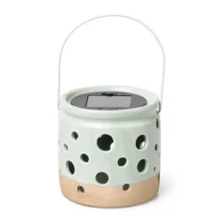 Solar lampje keramiek - groen - ø9.3x9.2 cm