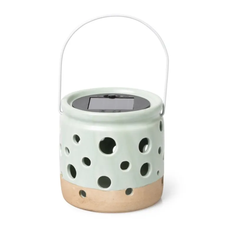 Solar lampje keramiek - groen - ø9.3x9.2 cm