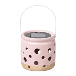 Solar lampje keramiek - roze - ø9.3x9.2 cm