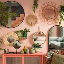 Spiegel bloem - rotan - ø50 cm