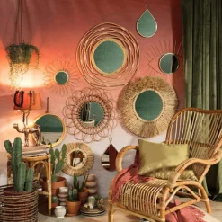 Spiegel bloem - rotan - ø50 cm