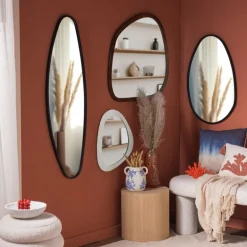 Spiegel organic met metalen lijst - zwart - 75x48.5 cm