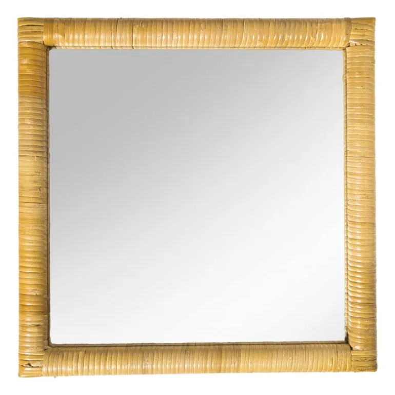 Spiegel rotan vierkant - bruin - 40.5x40.5 cm