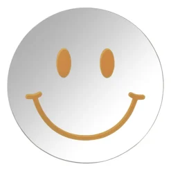 Spiegel smiley - zilverkleurig/oranje - ø30 cm
