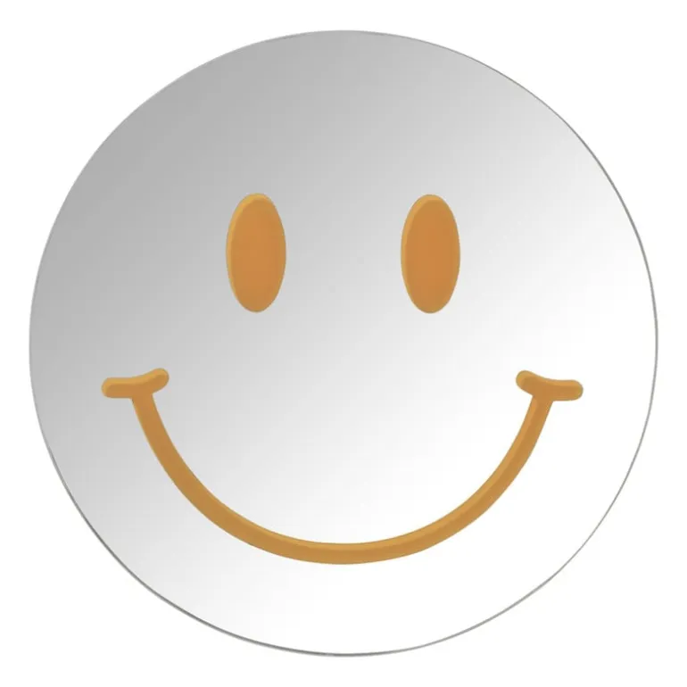 Spiegel smiley - zilverkleurig/oranje - ø30 cm