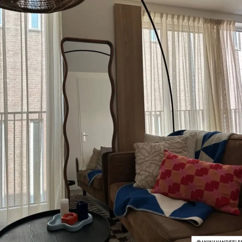 Spiegel XL met golfrand - bruin - 165x50 cm