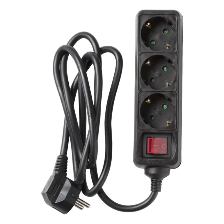 Stekkerdoos met schakelaar - zwart - 5x23x8 cm