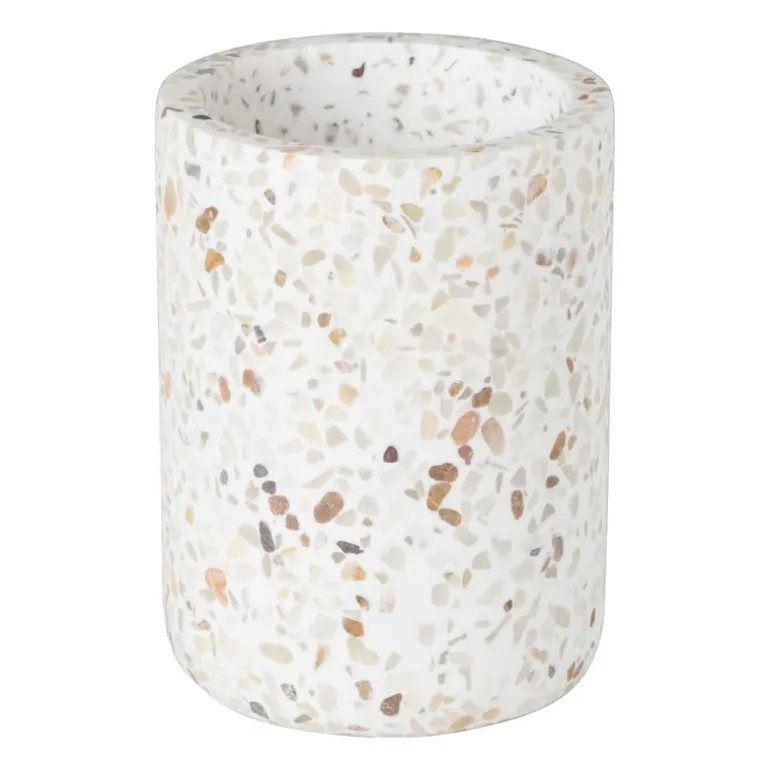 Tandenborstel beker Terrazzo - wit - ø7.3x10 cm