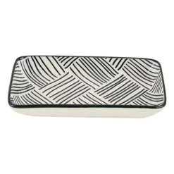 Tapas schaaltje Sevilla rechthoekig - zwarte streepjes - 12.5x6x5 cm