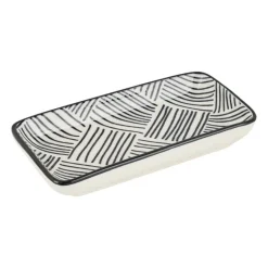 Tapas schaaltje Sevilla rechthoekig - zwarte streepjes - 12.5x6x5 cm