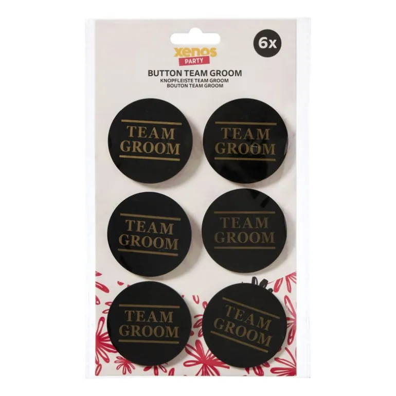 Team groom buttons - zwart/goudkleurig - set van 6