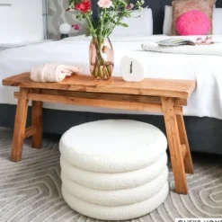 Teddy poef gelaagd xl - wit - ø55x32 cm