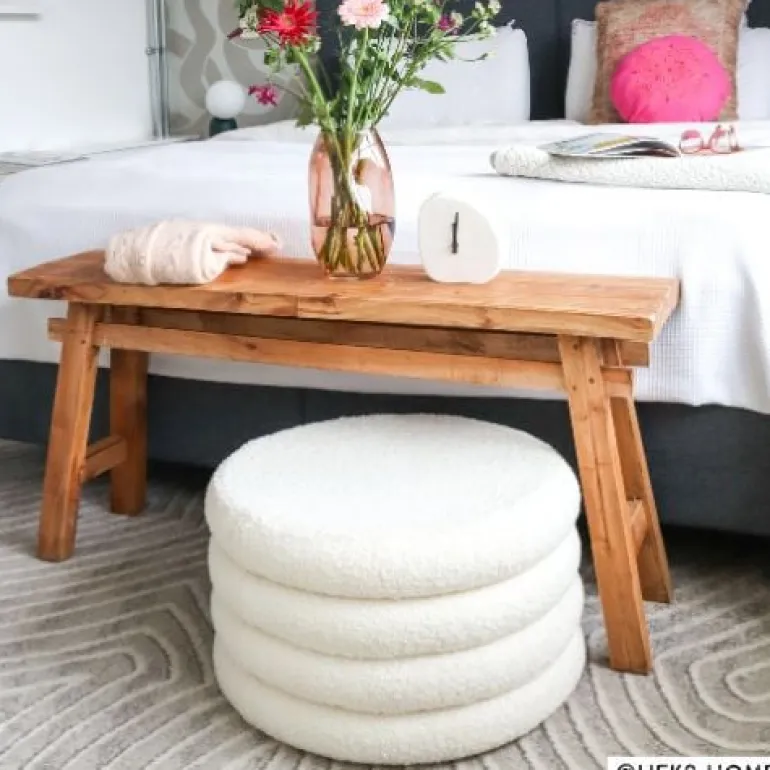 Teddy poef gelaagd xl - wit - ø55x32 cm