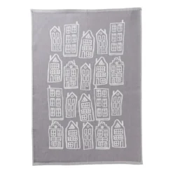 Theedoek antraciet huisjes - antraciet/wit - 50x70 cm