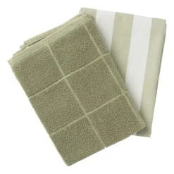 Theedoek strepen - groen/wit - 50x70 cm