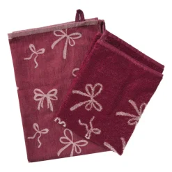 Theedoek strikjes - bordeauxrood/roze - 50x70 cm