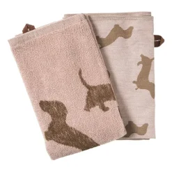 Theedoek teckels - roze/bruin - 50x70 cm