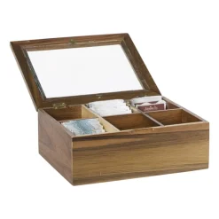 Theedoos acacia - bruin - 6 vakken