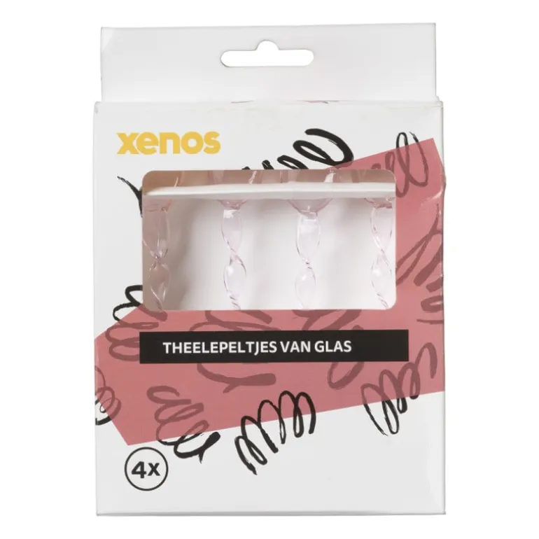Theelepels roze - glas - set van 4