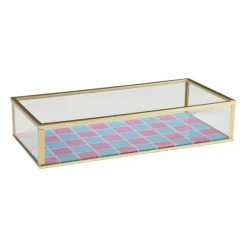 Tray goud met blokjes klein - goud/roze/blauw
