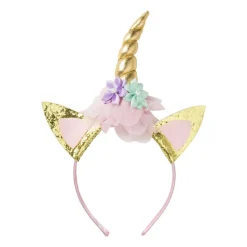 Unicorn diadeem - goudkleurig/roze - 11x17.5 cm