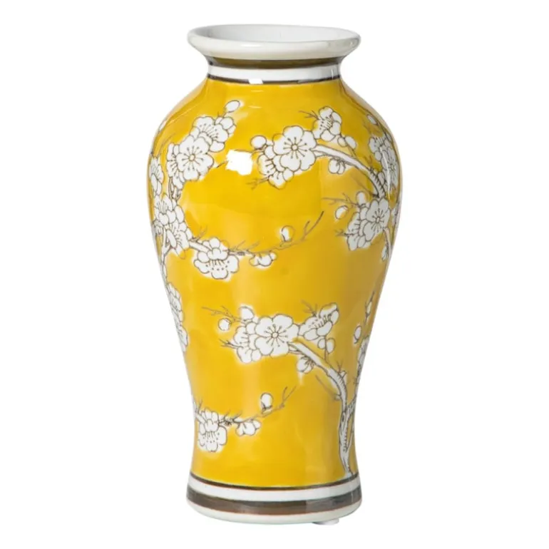 Vaas bloemenprint groot - geel - ø9x17.5 cm