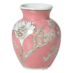 Vaas bloemenprint klein - roze - ø9x11.5 cm