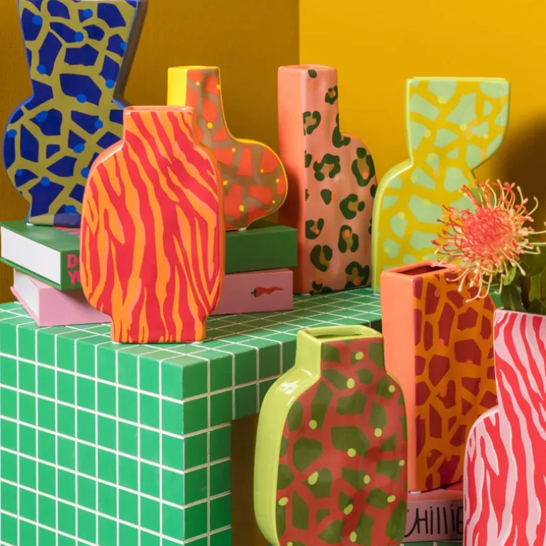 Vaas giraf - oranje/groen - 20.8x13x5.2 cm