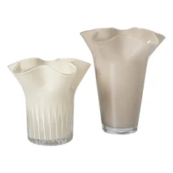 Vaas golf met ribbel - beige - ø19.5x19 cm