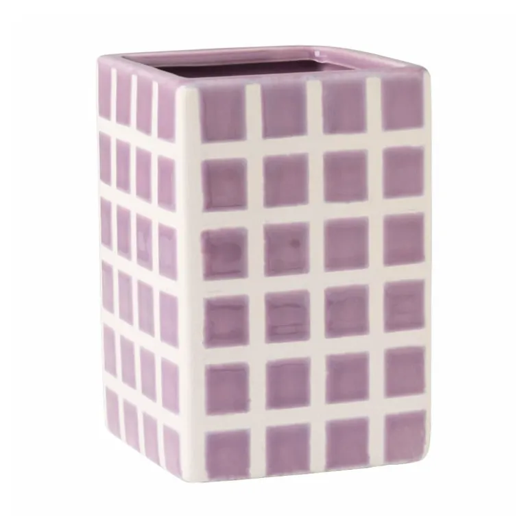 Vaas tegel klein - paars - 12x8x8 cm