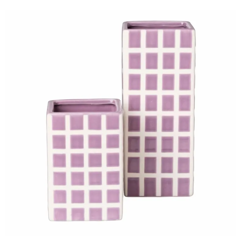 Vaas tegel klein - paars - 12x8x8 cm