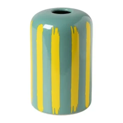 Vaas voor geurstokjes strepen - groen/geel - ø8x13 cm