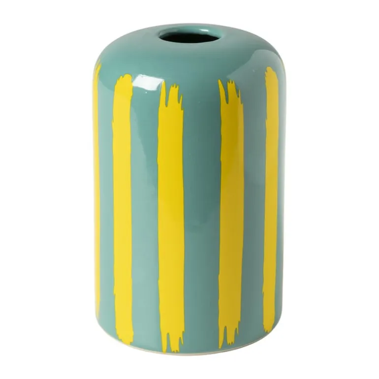 Vaas voor geurstokjes strepen - groen/geel - ø8x13 cm