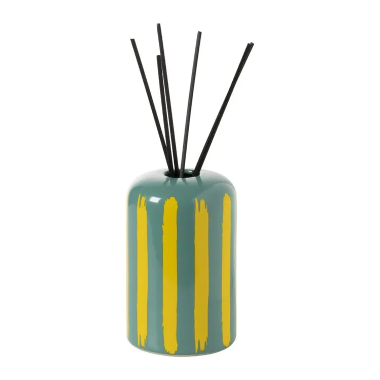 Vaas voor geurstokjes strepen - groen/geel - ø8x13 cm