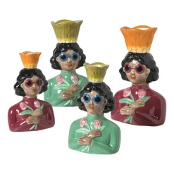 Vaas vrouw met bloemen - groen - 24.5x16.3x11.3 cm